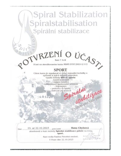 Hana Chybová – Certifikát k akreditovanému kurzu MŠMT-3757/2021-2/112